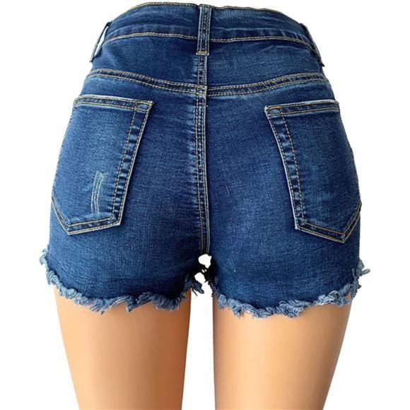 Women's Ripped Denim Shorts Mid Rise Body Enhancing Curvy Cutoff Distressed - Picture 2 of 5
